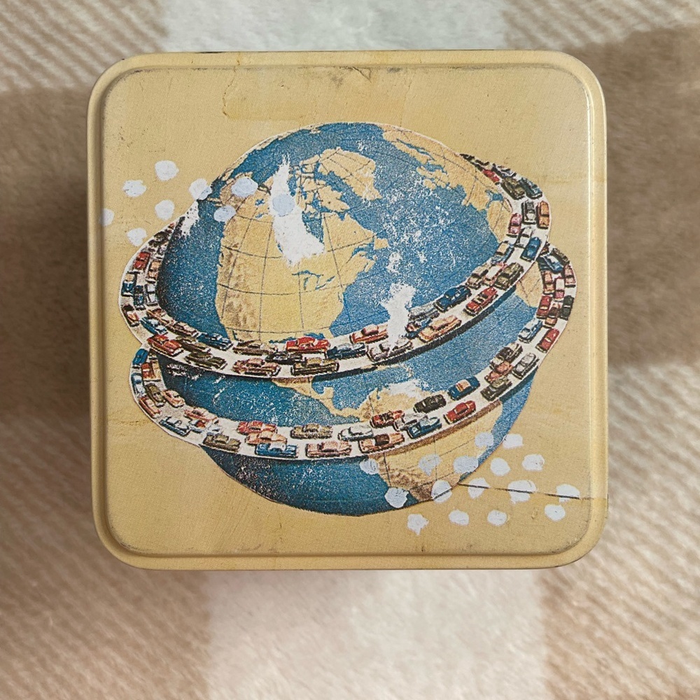 Vintage Fossil Watch Tin From 2000 Earth Graphic Metal Tin Globe Design
